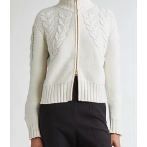 MaxMara Mable Two-Way Zip Funnel Neck Wool & Cashmere Cardigan Size M